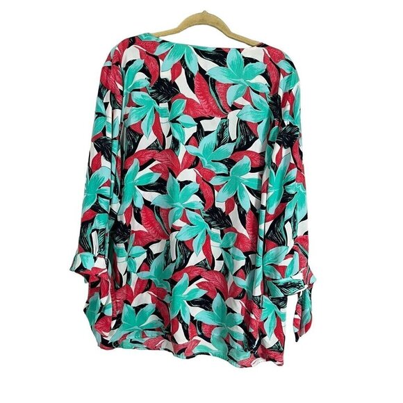 Talbots Floral Top 2X Green Tropical Coastal Resort Preppy Classic Colorful 80s - Picture 8 of 12